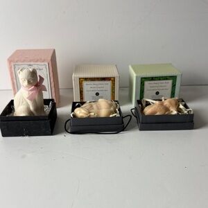 3 animal shaped soaps Cat Figurine with Pink Bow, Bunny, Fawn  Decorative Fun